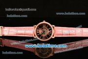 Cartier Rotonde De Swiss Quartz Rose Gold Case with Diamonds Bezel Skeleton Dial and Pink Leather Strap