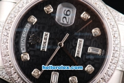 Rolex Day-Date Swiss ETA 2836 Automatic Movement Black Rolex Logo Dial with Diamond Marker and Bezel-Diamond/SS Strap