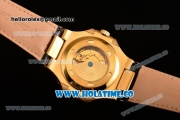 Patek Philippe Nautilus Asia Automatic Yellow Gold Case with White Dial Black Leather Strap and Stick Markers