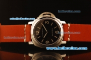 Panerai Luminor Base Pam 112H Swiss ETA 6497 Manual Winding Steel Case with Black Dial and Orange Leather Strap - 1:1 Original