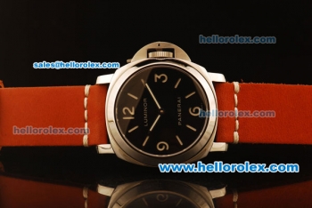 Panerai Luminor Base Pam 112H Swiss ETA 6497 Manual Winding Steel Case with Black Dial and Orange Leather Strap - 1:1 Original