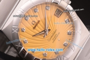 Omega Constellation Co-Axial Swiss ETA 2824 Automatic Full Steel with Yellow Stripy Dial and Silver Stick Markers
