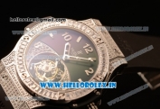 Hublot Big Bang Tourbillon Movement Steel Case All Diamonds with Black Diamonds Dial and Black Rubber Strap