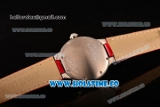 Cartier Ballon Bleu De Small Swiss Quartz Steel Case with White Dial Black Roman Numeral Markers and Red Leather Strap