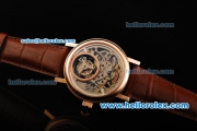 Breguet Skeleton Swiss Tourbillon Manual Winding Movement Rose Gold Case with Blue Hands and Brown Leather Strap