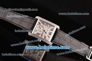 Cartier Tank MC Miyota 8245 Automatic Steel Case with Black Leather Strap White Dial and Diamond Bezel