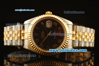 Rolex Datejust II Swiss ETA 2836 Automatic Full Steel with Yellow Gold Bezel and Black Dial-Roman Numerals Markers