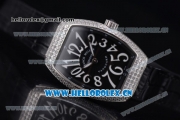 Franck Muller Black Croco Ronda 762 Quartz Steel Case with Black Dial Arabic Numeral Markers and Black Leather Strap Diamonds Bezel