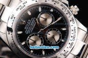 Rolex Daytona Oyster Perpetual Swiss Valjoux 7750 Automatic Movement Silver Case with Black Dial and Silver Subdials-SS Strap