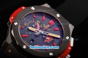 Hublot Big Bang Swiss Valjoux 7750 Chronograph Movement PVD Case with Black Dial-Red Stick Markers and Black Rubber Strap