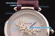 Cartier Le Cirque Animalier de Cartier Swiss Quartz Steel Case with White MOP Dial and Purple Leather Strap