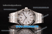 Audemars Piguet Royal Oak 41 Asia 2813 Automatic Diamonds/Steel Case with White Dial Diamonds Bezel and Stick Markers (EF)