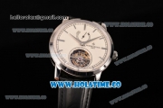 Vacheron Constantin Patrimony Swiss Tourbillon Manual Winding Steel Case with White Dial Black Alligator Strap and Stick Markers