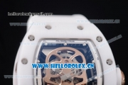 Richard Mille RM052 Miyota 9015 Automatic Ceramic Case with Skull Dial Dot Markers and White Rubber Strap