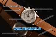 Rolex Explorer Chronograph Miyota OS20 Quartz Steel Case with White Dial Steel Bezel and Brown Leather Strap