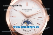 Patek Philippe Complications Miyota 9015 Automatic Rose Gold Case with White Dial Stick Markers and Brown Leather Strap