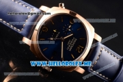 Panerai Luminor 1950 10 Days GMT PAM00689 Asia ST25 Automatic Rose Gold Case with Blue Dial and Blue Leather Strap Stick/Arabic Numeral Markers