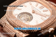 Patek Philippe Master Swiss Tourbillon Manual Winding Rose Gold Case White Dial Stick Markers With Rose Gold Bezel Brown Leahter Strap