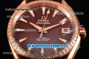 Omega Aqua Terra 150 M Co-Axial Clone Omega 8501 Automatic Rose Gold Case with Brown Dial and Stick Markers - Diamonds Bezel (EF)