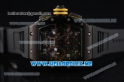 Richard Mille RM 011 Felipe Massa Flyback Swiss Valjoux 7750 Automatic PVD Case with Skeleton Dial and Black Rubber Strap Yellow Markers