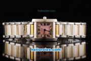 Cartier Tank Quartz Movement Pink Dial with Steel Case and Two Tone Strap