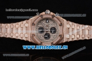 Audemars Piguet Royal Oak Offshore Seiko VK67 Quartz Rose Gold/Diamonds Case with Grey Dial Diamonds Bezel and Arabic Numeral Markers