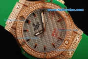 Hublot Big Bang King Swiss Quartz Movement Diamond Case and Bezel with Green Rubber Strap