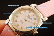 Rolex Cellini Swiss Quartz Steel Case with Pink MOP Dial and Diamond Markers-Pink Leather Strap