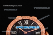 Cartier Ballon Bleu De Small Swiss Quartz Rose Gold Case with Diamonds Bezel Black Dial and Black Leather Strap - White Markers