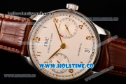 IWC Portuguese Asia Automatic Steel Case with Rose Gold Arabic Numeral Markers White Dial and Brown Leather Strap