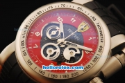 Ferrari Chronograph Quartz Movement Steel Case with Red/Black Dial and Black Rubber Strap-7750 Coating