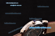 Cartier Rotonde De Tourbillon Asia 6497 Manual Winding Steel Case with White Dial and Brown Leather Strap