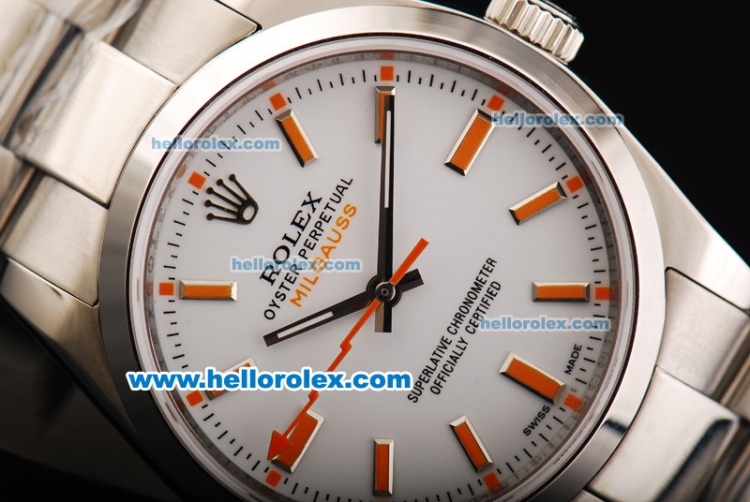 Rolex Milgauss Oyster Perpetual Automatic Movement with White Dial and Orange Stick Marker-SS Strap - Click Image to Close