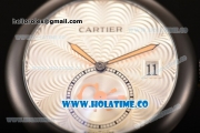 Cartier Rotonde De Miyota Quartz PVD Case with Silver Dial and Black Leather Strap