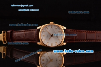 Rolex Cellini Danaos Swiss Quartz Yellow Gold Case with Brown Leather Strap White Dial Stick Markers