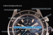 Breitling Superocean Chronograph II Chronograph Swiss Valjoux 7750 Automatic Steel Case with Black Dial Black Leather Strap and Stick Markers -Blue Second Hand