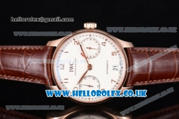 IWC Portuguese Clone IWC 52010 Automatic Rose Gold Case with White Dial Arabic Numeral Markers and Brown Leather Strap - 1:1 Original (ZF)