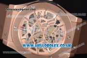 Hublot Classic Fusion Skeleton Asia Automatic Rose Gold Case with Skeleton Dial and Brown Rubber Strap