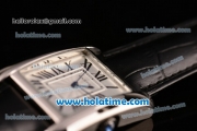 Cartier Tank Anglaise Swiss Quartz Steel Case with Black Leather Strap White Dial and Black Markers