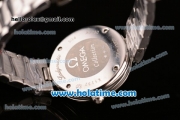 Omega De Ville Ladymatic Swiss Quartz Movement Steel Case Steel Bracelet with Diamond Bezel and White Dial