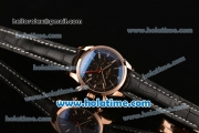 Breitling Transocean Chronograph GMT Swiss Valjoux 7750 Automatic Rose Gold Case with Black Leather Bracelet Stick Markers and Black Dial