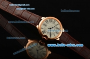 Cartier Ballon Bleu De Swiss ETA 2836 Automatic Rose Gold Case/Bezel with Brown Leather Strap White Dial Roman Markers