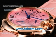 Cartier Ballon Bleu De Medium Chrono Miyota Quartz Rose Gold Case with Pink Dial Roman Numeral Markers and Pink Leather Strap