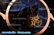 Patek Philippe Grand Complitcations Asia HT1035-Tourbillon Automatic Rose Gold Case with Black Leather Strap Roman Numeral Markers and Black Dial