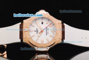 Hublot King Power Limited Edition Swiss ETA 2892 Automatic Movement White Dial with Rose Gold Bezel and White Rubber Strap
