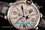 Cartier Ballon Bleu De 44MM Asia Automatic Steel Case with White Dial Black Leather Strap and Black Roman Numeral Markers