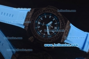 Hublot King Power Swiss ETA 2836 Automatic Carbon Fiber Case with Black Dial and Blue Rubber Strap