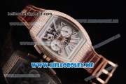 Franck Muller Vanguard Miyota OS20 Quartz Rose Gold Case with Champagne Dial Brown Leather Strap Arabic Numeral Markers and Diamonds Bezel