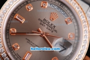 Rolex Day-Date Oyster Perpetual Swiss ETA 2836 Automatic Movement ETA Case Two Tone with Diamond Bezel,Grey Dial and Diamond Marking