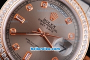 Rolex Day-Date Oyster Perpetual Swiss ETA Case Two Tone with Diamond Bezel,Grey Dial and Diamond Marking